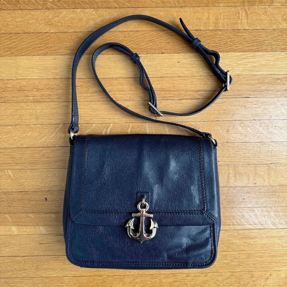 Juicy Couture Nautical Navy Blue Gold Anchor Charm 3 Compartment Shoulder Bag